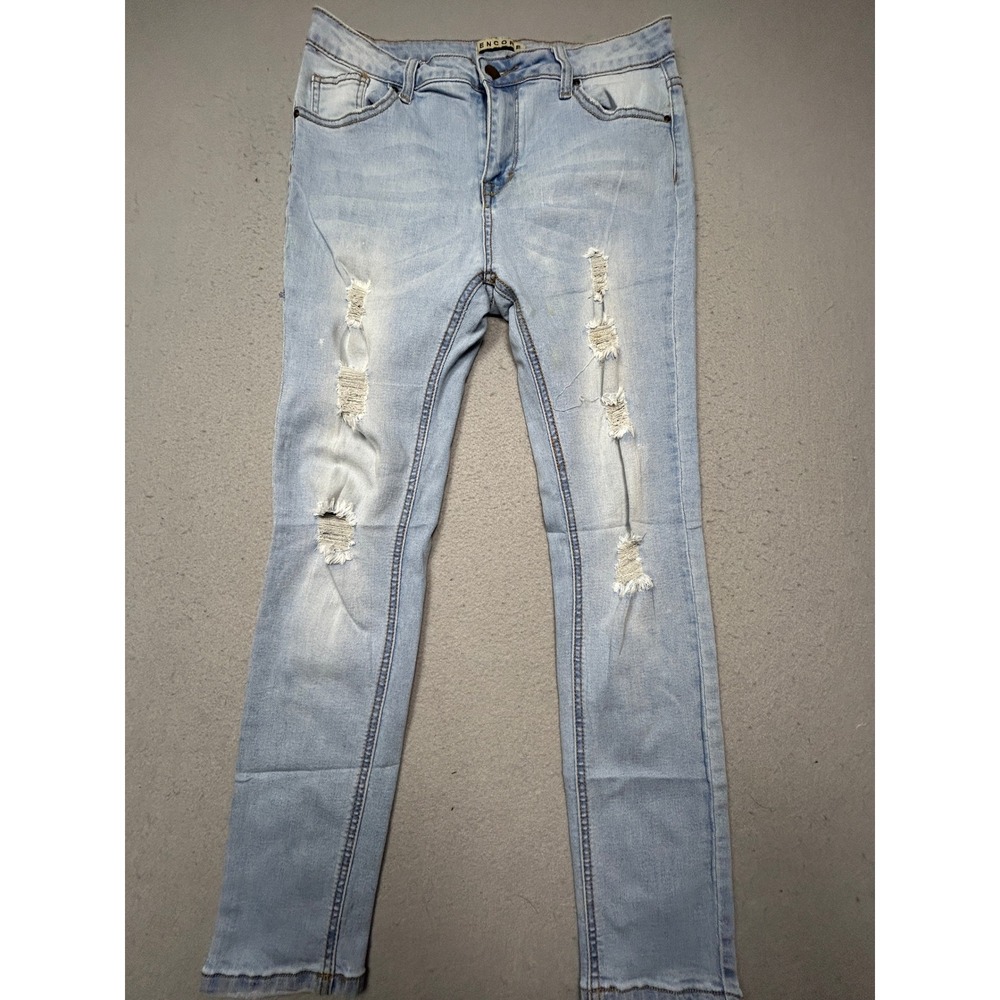 Encore Skinny Jeans Cotton Blend Light Wash Distressed Size 11 W29 Womens